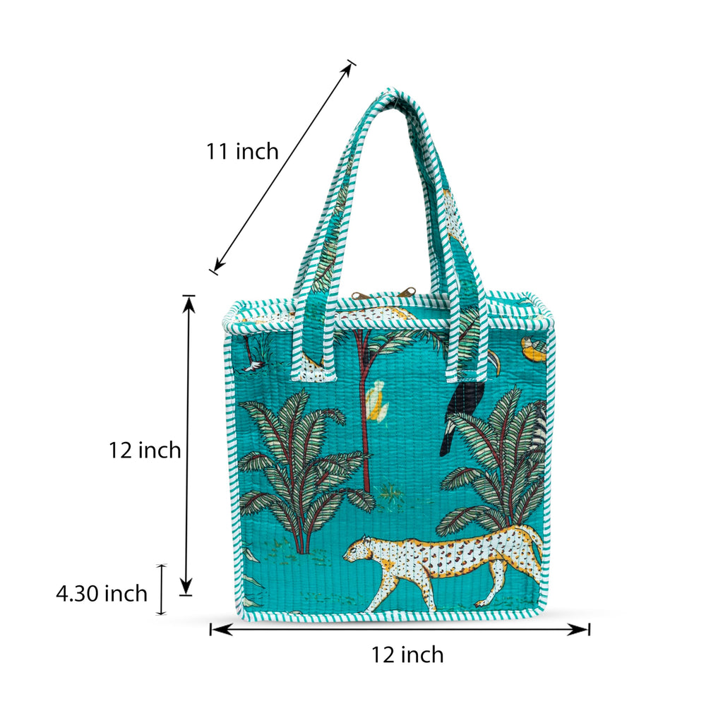 Cotton Quilted Tote Bag for Women | Lightweight Reusable Shoulder Handbag | Durable Eco-Friendly Shopping Bag | Large Capacity Travel, Office & Daily Use Carry Bag | Stylish Utility Tote (Teal )