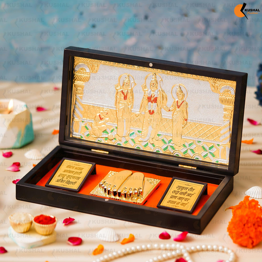 KUSHAL CREATIONS Ram Darbal Charan Paduka Religious Prayer Box Pocket Temple | charan paduka Box Brown Colour