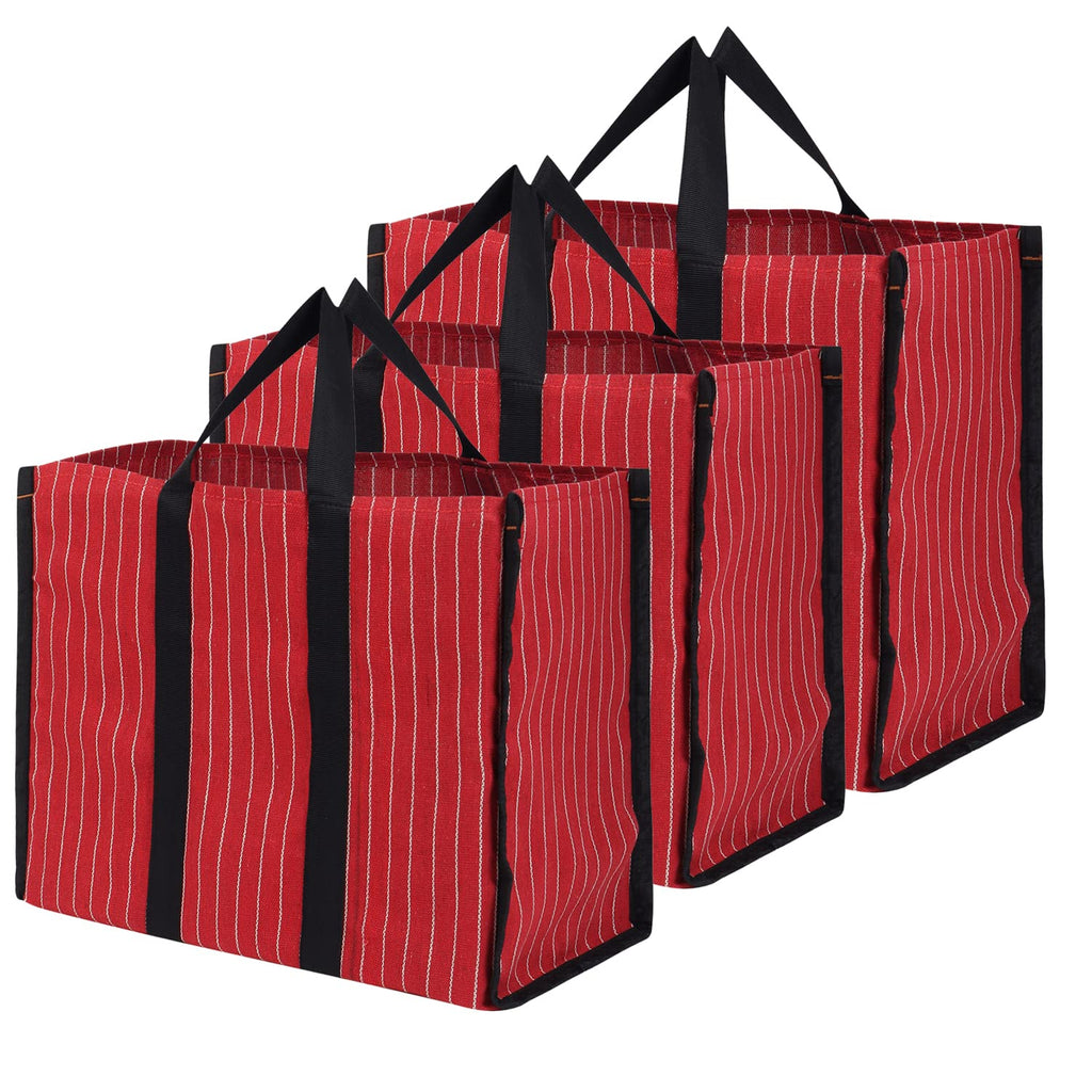 DOUBLE R BAGS Big Eco Cotton Canvas Shopping Bag | Red Jhola Bag for Milk, Grocery, Fruits & Vegetables | Reinforced Handles | 43×21×35.5 cm | 1 Compartment Kitchen Essential (Pack of 3)