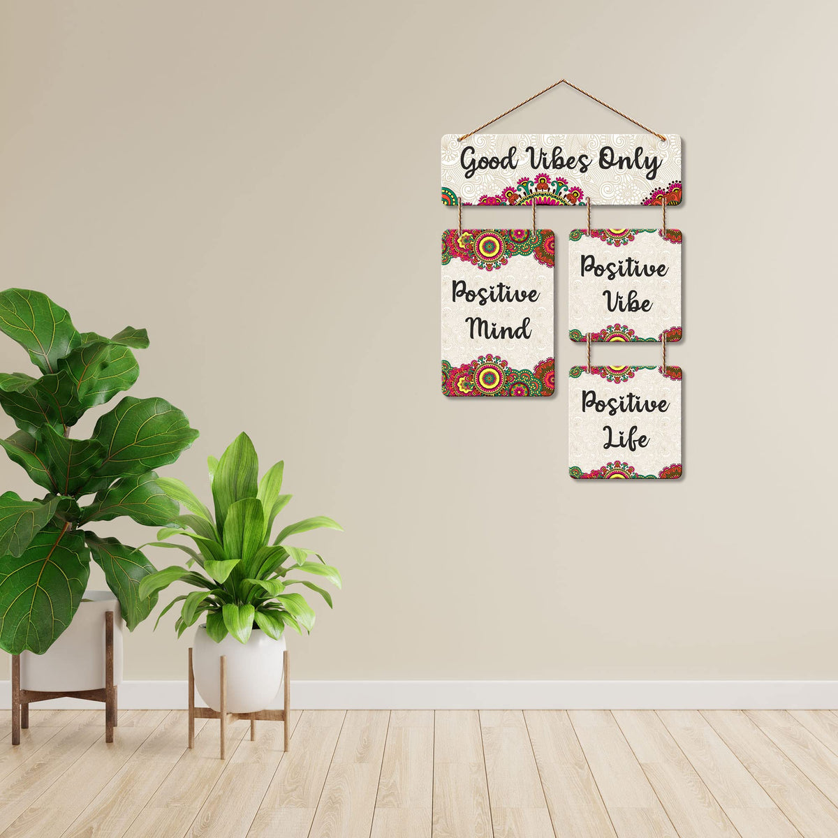 Artvibes Positive Vibes Positive Life Decorative Wall Hanging Ornaments | Quotes Decor Item | Wall Poster | Office Decor | Wall Art Print | Inspirational Quotes | Gift Items (WH_6510N)