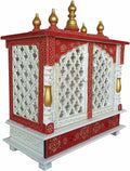 Wood To Cart Beautiful MDF Wooden Jali Temple/Pooja Mandir for Home and Office/Wall Mounted Temple/Puja Stand(White Red - 18x9x22 inches)