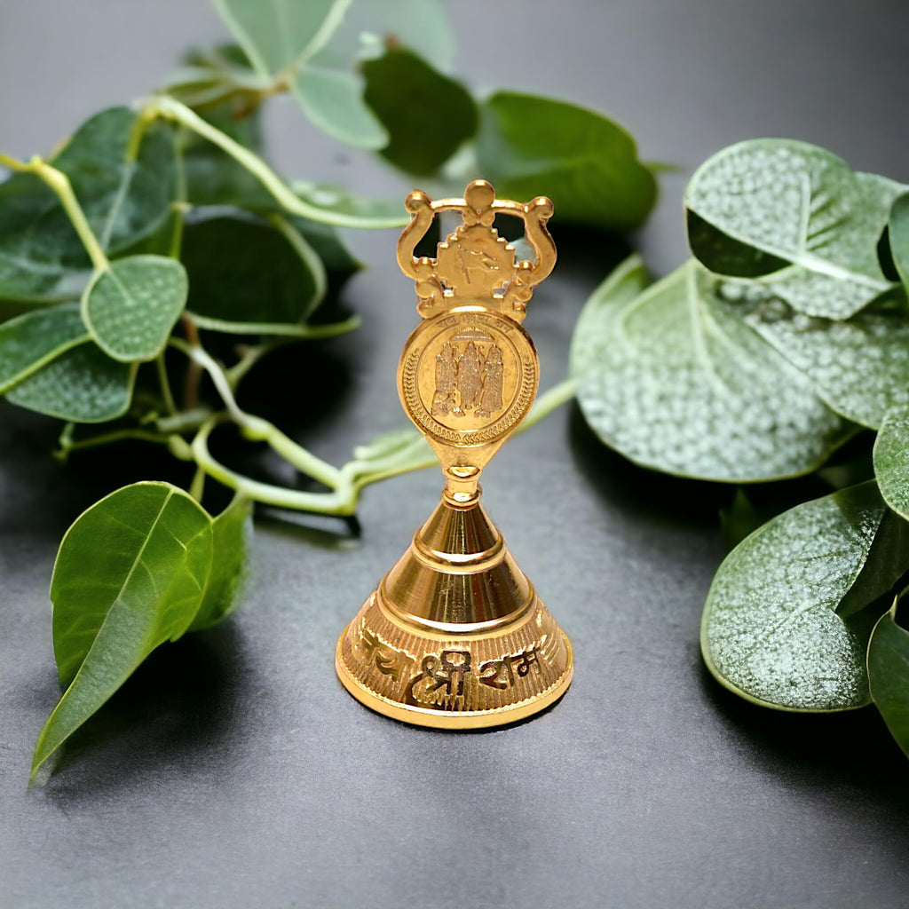 KridayKraft Aluminium Pooja Bell, Handmade Prayer Ghanti Jingle Hand Bell for Home Temple Worship, Nandi Bell for Puja, Religious & Spiritual Items (Gold)