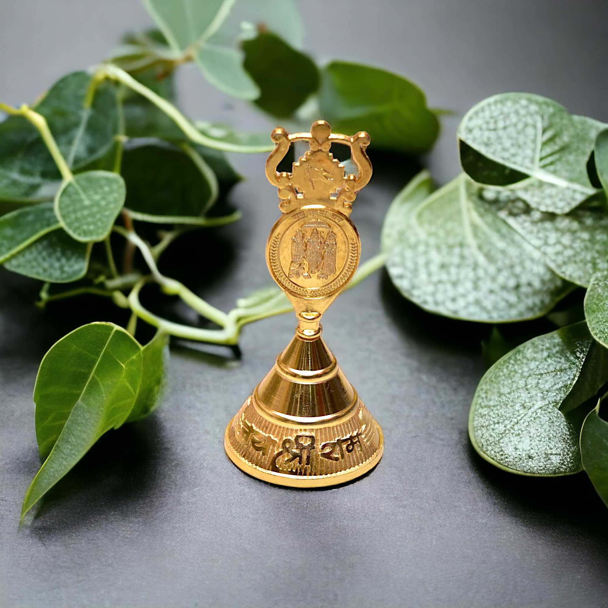 KridayKraft Aluminium Pooja Bell, Handmade Prayer Ghanti Jingle Hand Bell for Home Temple Worship, Nandi Bell for Puja, Religious & Spiritual Items (Gold)