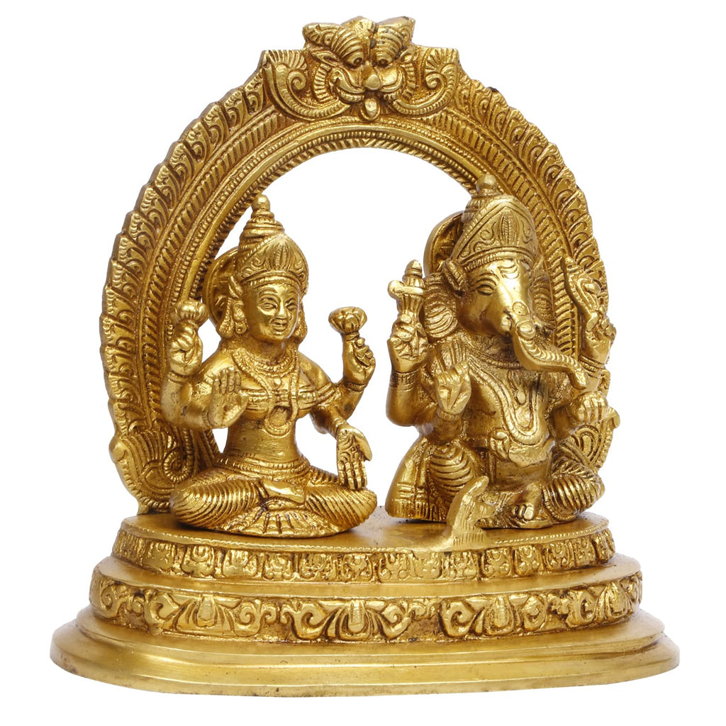 ARTVARKO Brass Ganesha Laxmi Ganesh Lakshmi Bhagwan Luxmi Idol Sitting Statue for Home Office Success Entrance Décor Diwali Pooja Good Luck Gift(7.5x7 Inch Gold)
