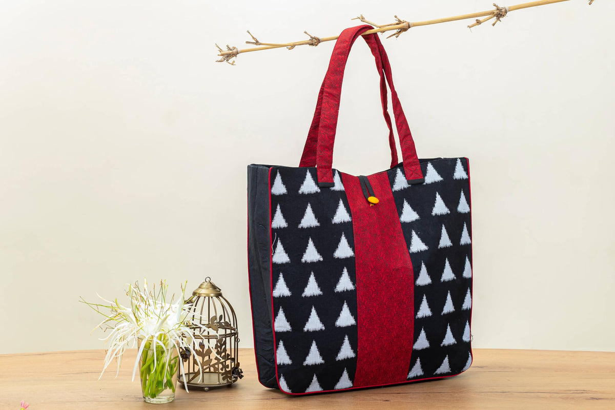 Shop Karishma Women's Reusable Shopping/Grocery Classic Tote Bag With Pocket Shoulder Cotton Handbag Travel Bag Multi-Purpose (Black Red)