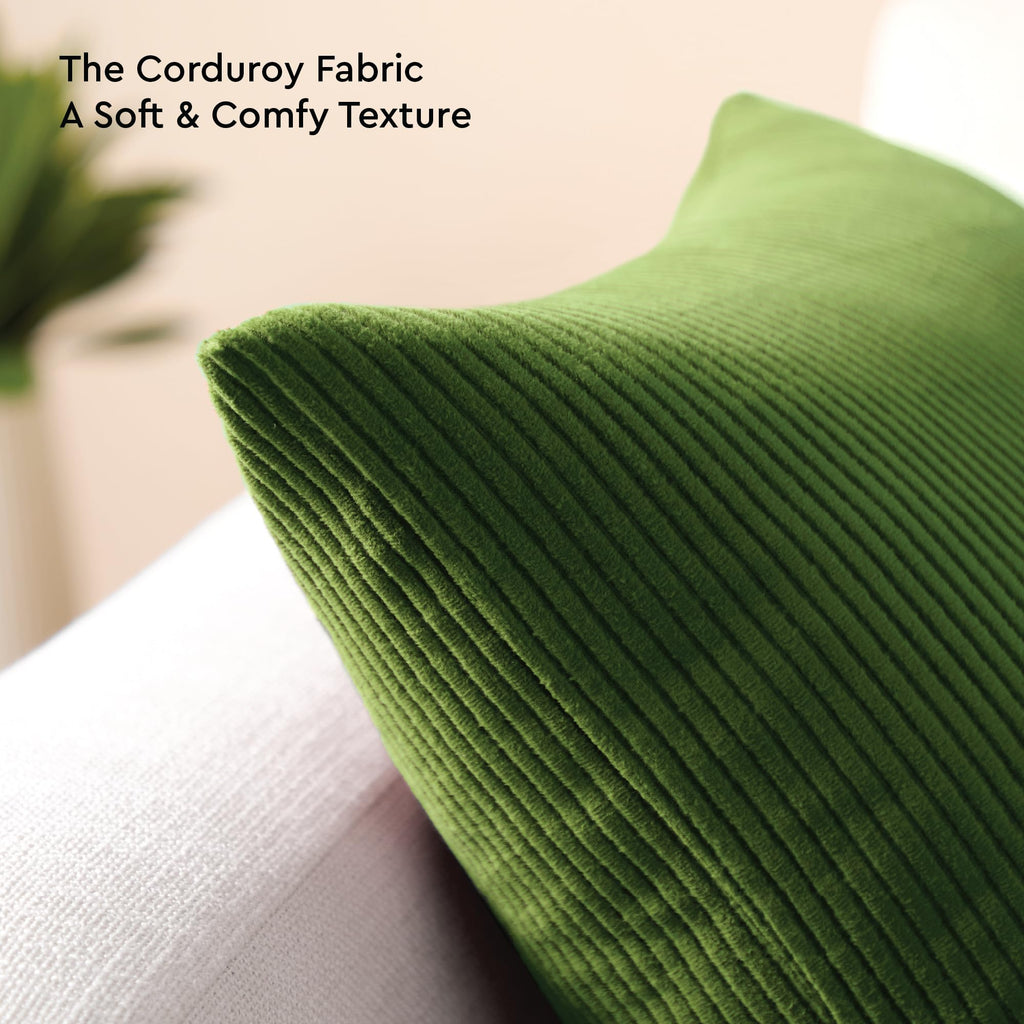 Encasa XO Corduroy Cushion Covers, Boho Pillow Covers, No Inserts Green