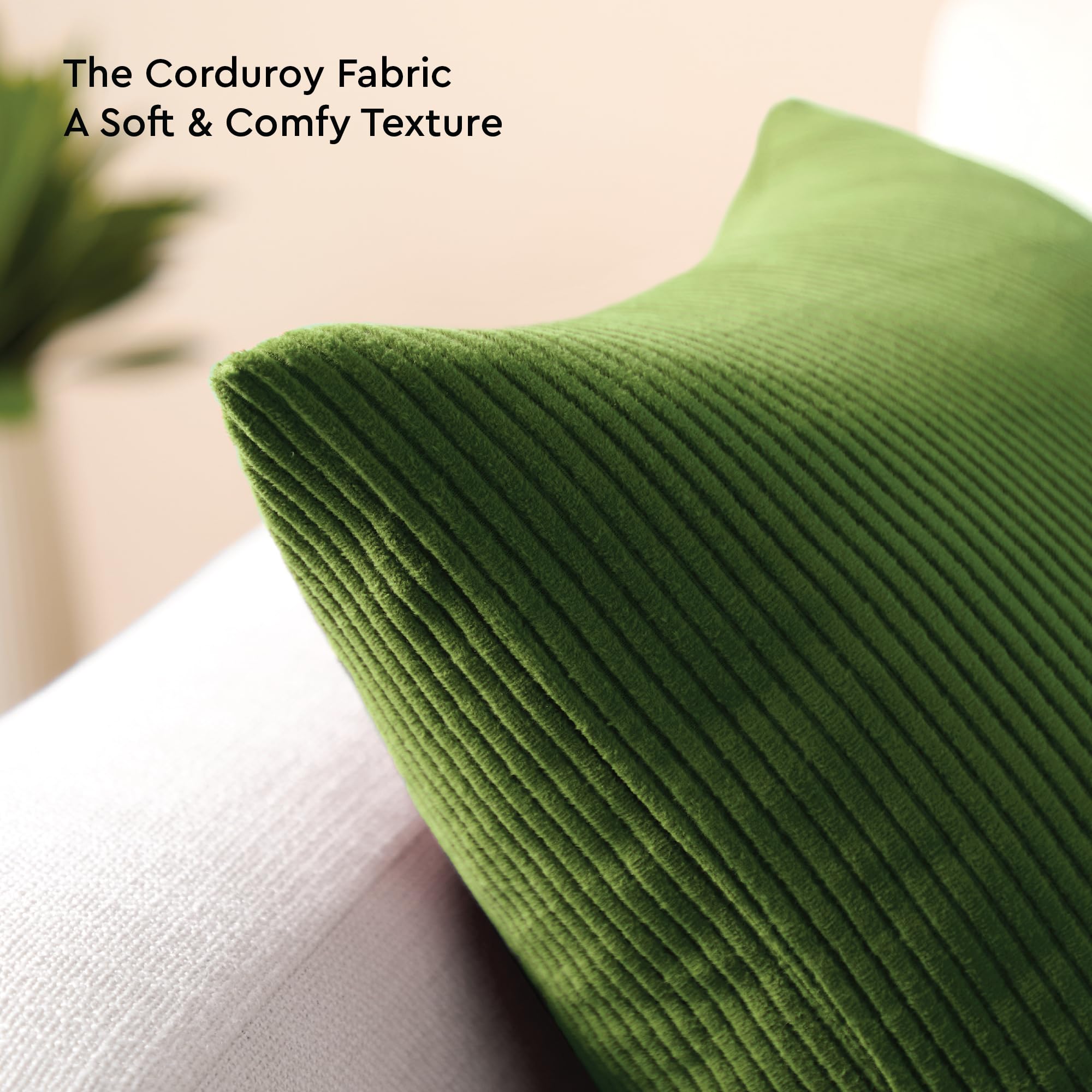 Encasa XO Corduroy Cushion Covers, Boho Pillow Covers, No Inserts Green