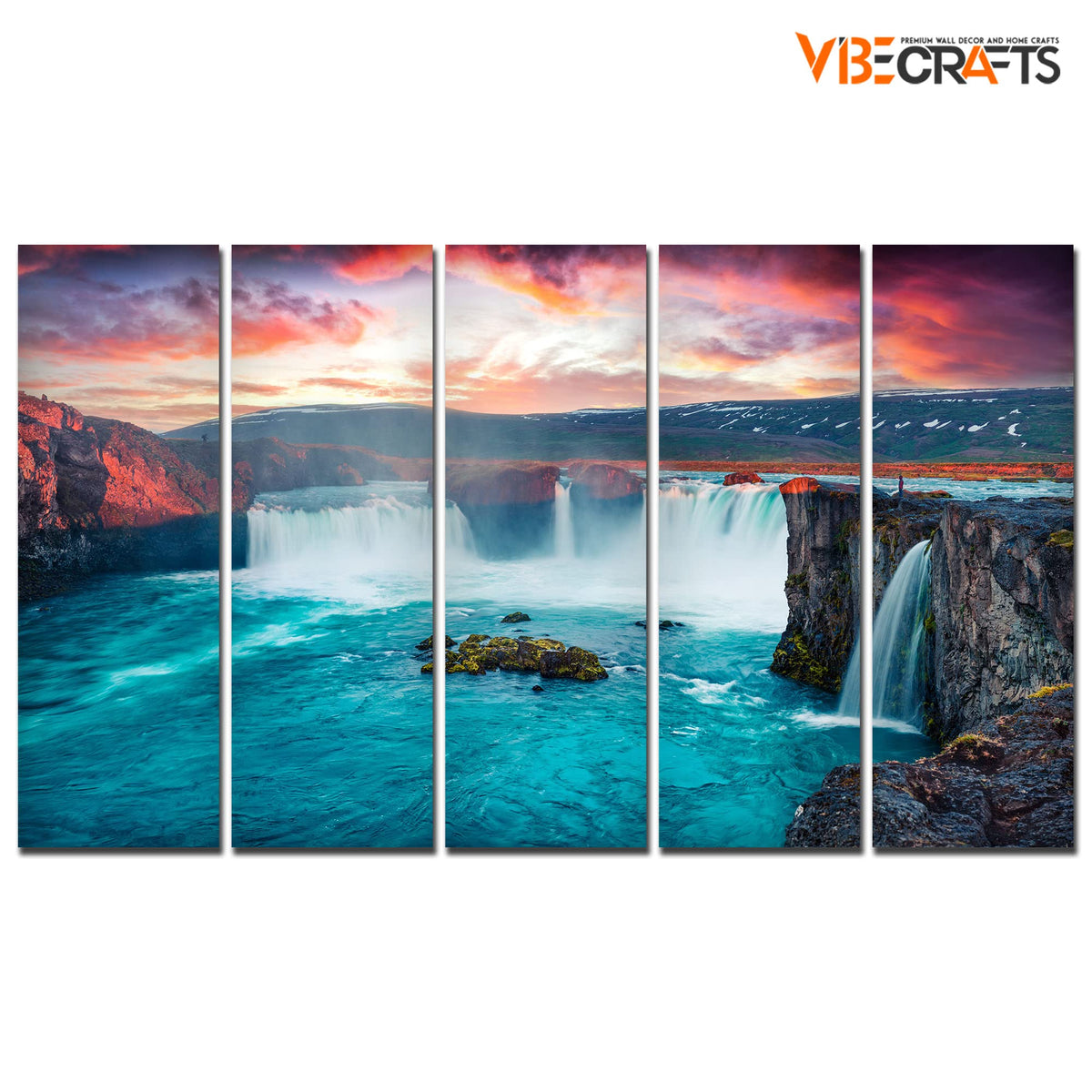VIBECRAFTS Beautiful Waterfall 5 Pieces Canvas Wall Painting For Home | Office | Living Room | Gift (PTVC5Pcs4_8539)