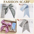 Flavizo 4PCS Silk Satin Scarves for Women, Boho Headband Hair Tie Twilly Bandana Scarf, Small Purse and Tote Bag Scarves, Multifunctional Fashion Hair Accessories