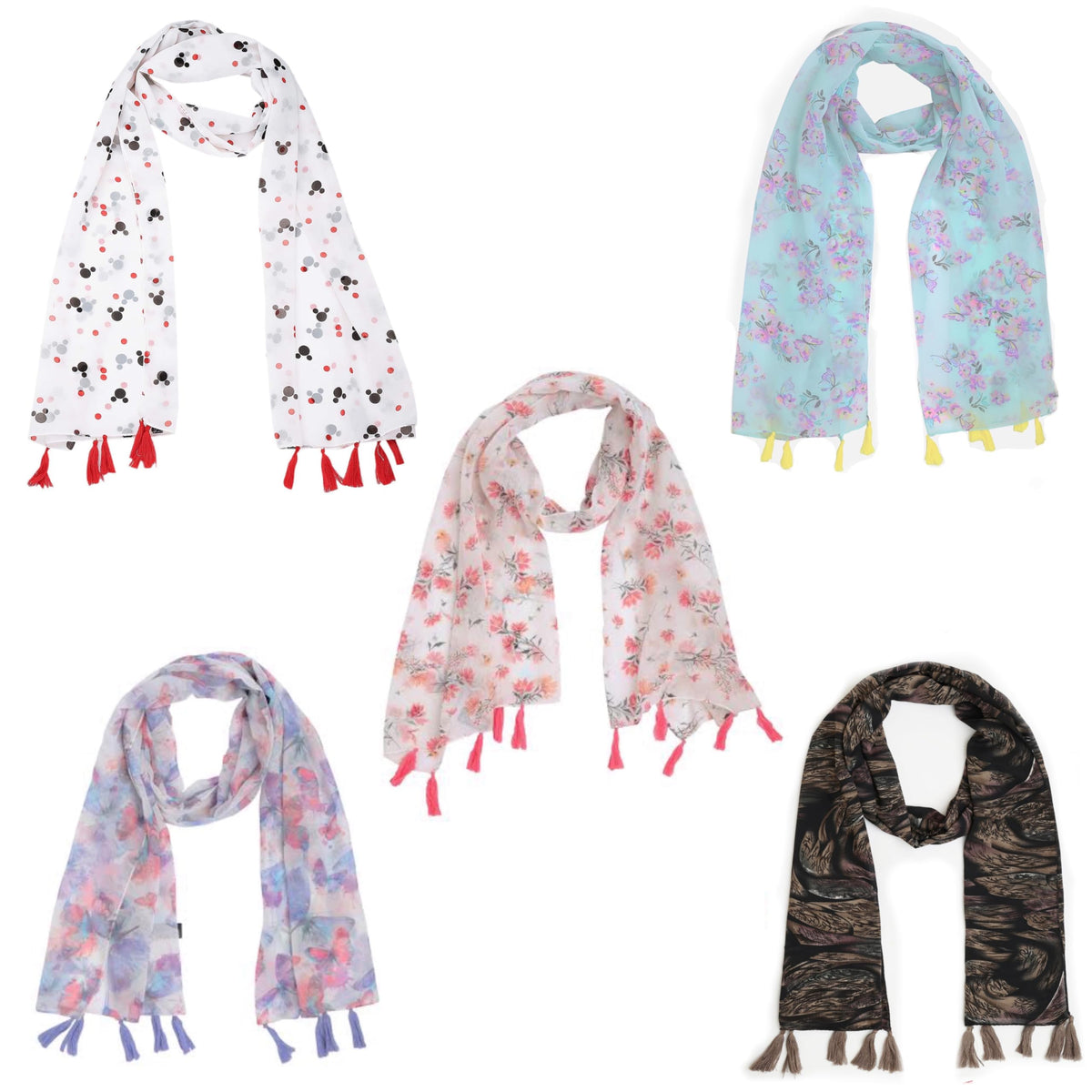 SAHIL SCARF Premium Multicolor Scarf Lightweight & Comfortable for All Seasons Combo of 5 (180x55cm)