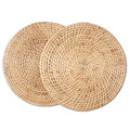 Encasa XO Handcrafted Round Rattan Dining Placemats, Cane Wicker Natural Kafalo