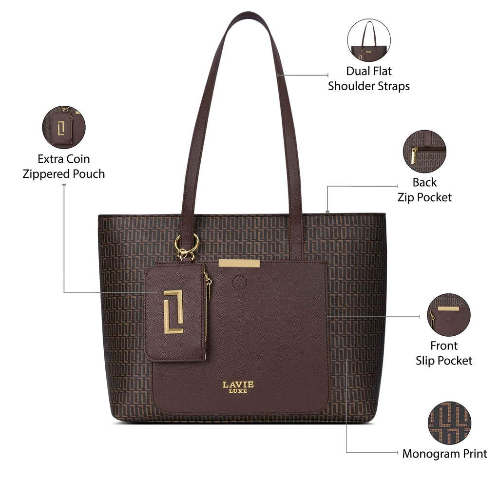 Lavie Luxe Women's Monogram Bliss Tote Handbag | Tote Bag For Work | Ladies purse | Stylish Shoulder Bag | Gift For Women