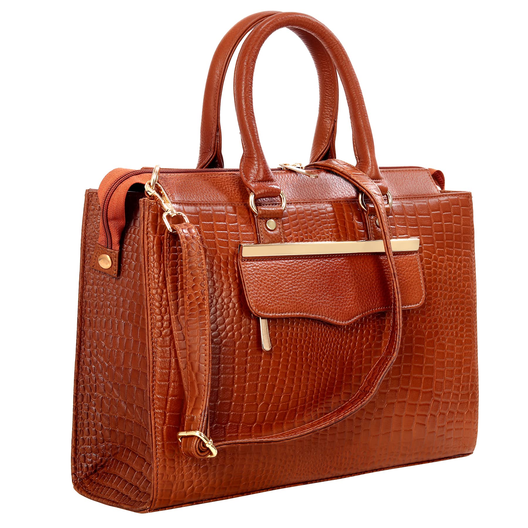 HYATT Leather Accessories Full-Grain Cro Leather Top-Handle satchels Tote Handbags & Shoulder Sling Bags For Women Office Branded Size- L-13.5 X H-10.5 x W- 4.6 Inch (TAN)
