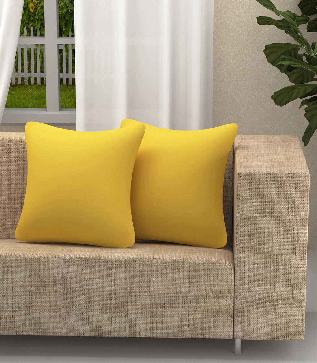 Yellow Weaves Cotton 250 TC Canvas Decorative Cushion Covers, (16 X 16 Inches), Set Of 2 - Yellow