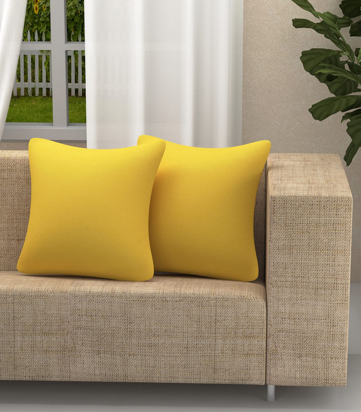 Yellow Weaves Cotton 250 TC Canvas Decorative Cushion Covers, (16 X 16 Inches), Set Of 2 - Yellow