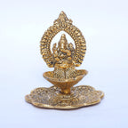 Kridaykraft Aluminium Metal Ganesh Diya with Swastik Engraved in Hand Hath Deepak Ganesh Gold Plated (10.2 cm x 10.2 cm x 11.5 cm,),