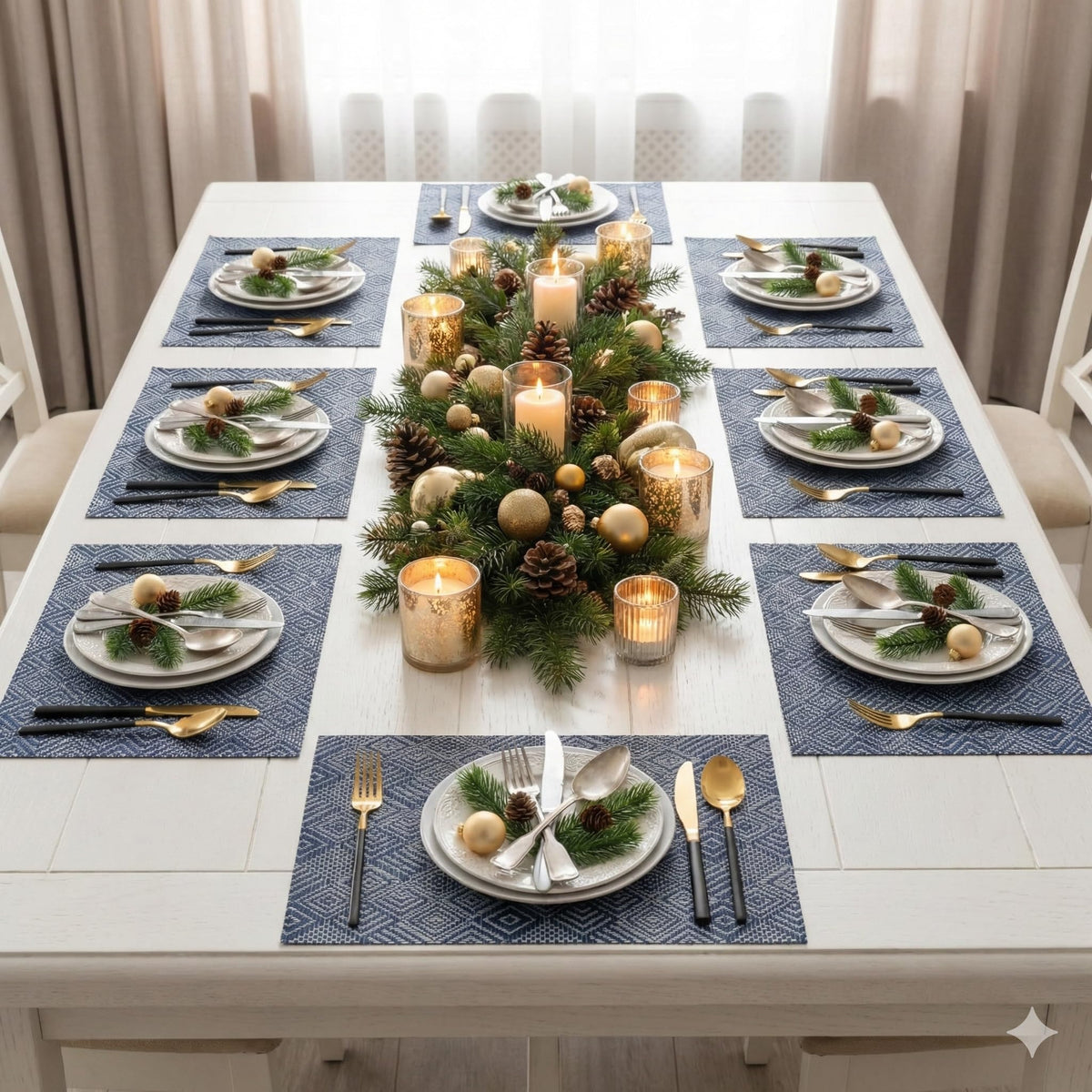 YELONA Placemats Set of 8, Heat-Resistant Woven Vinyl Table Mats, Non-Slip & Washable Dining Tablemats for Kitchen & Dinner Decor, Blue & White (45cm x 30cm) Kafalo