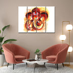 VIBECRAFTS 4 Pieces Deva Shree Ganesha Head Canvas Wall Painting Fitted With Wooden Frame For Home | Office | Living Room | Gift(PTVC4Pcs1_13524)