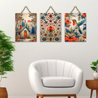 Artvibes Nature & Hummingbird Decoration Wooden Wall Hanger for Home Decor | Living Room | Office | Wall Art Painting For Hall | Graphic Artwork | Wall Poster | Unique Gift (WH_96105N), Set of 3