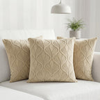 Yellow Weaves Jacquard Cushion Covers | Sofa Cushion Covers | Throw Pillow Cover for Sofa, Couch, Living Room| Removable & Washable | 16x16 Inches, Set of 3 (Beige)