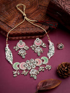 Sukkhi Attractive Pink Green Stones Kundan Studded with Multistrand Beaded Choker Necklace & Drop Earring Jewellery Set for Women & Girls|NS107355