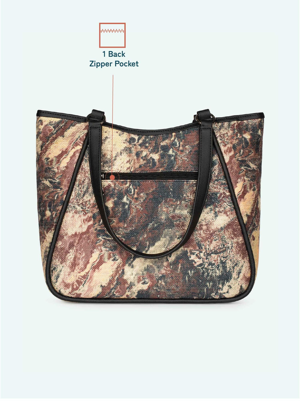ZOUK Naisha Browns Fluid art Tote Bag for Women | Vegan Leather Large Shoulder Handbag with Bottle Holder, Multiple Pockets & Water-Resistant Lining | Office, Travel & Daily Use | Malabar Cascades