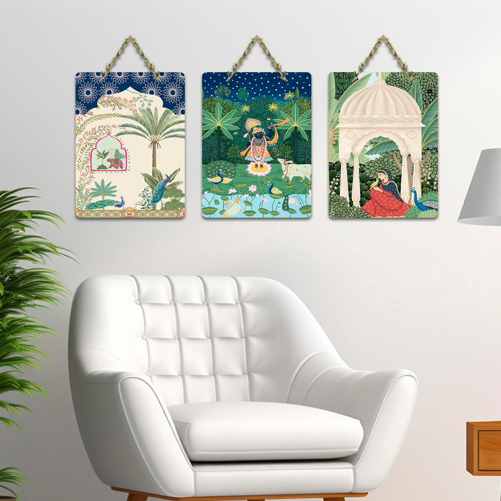 Artvibes Shreenathji Wall Hanging Home Decorative Wall Art for Living room | Spiritual Decor Items | Wall Sculpture | Signs & Plaques| Stylish Modern Decor Item | Gift Items (WH_9671N), Set of 3