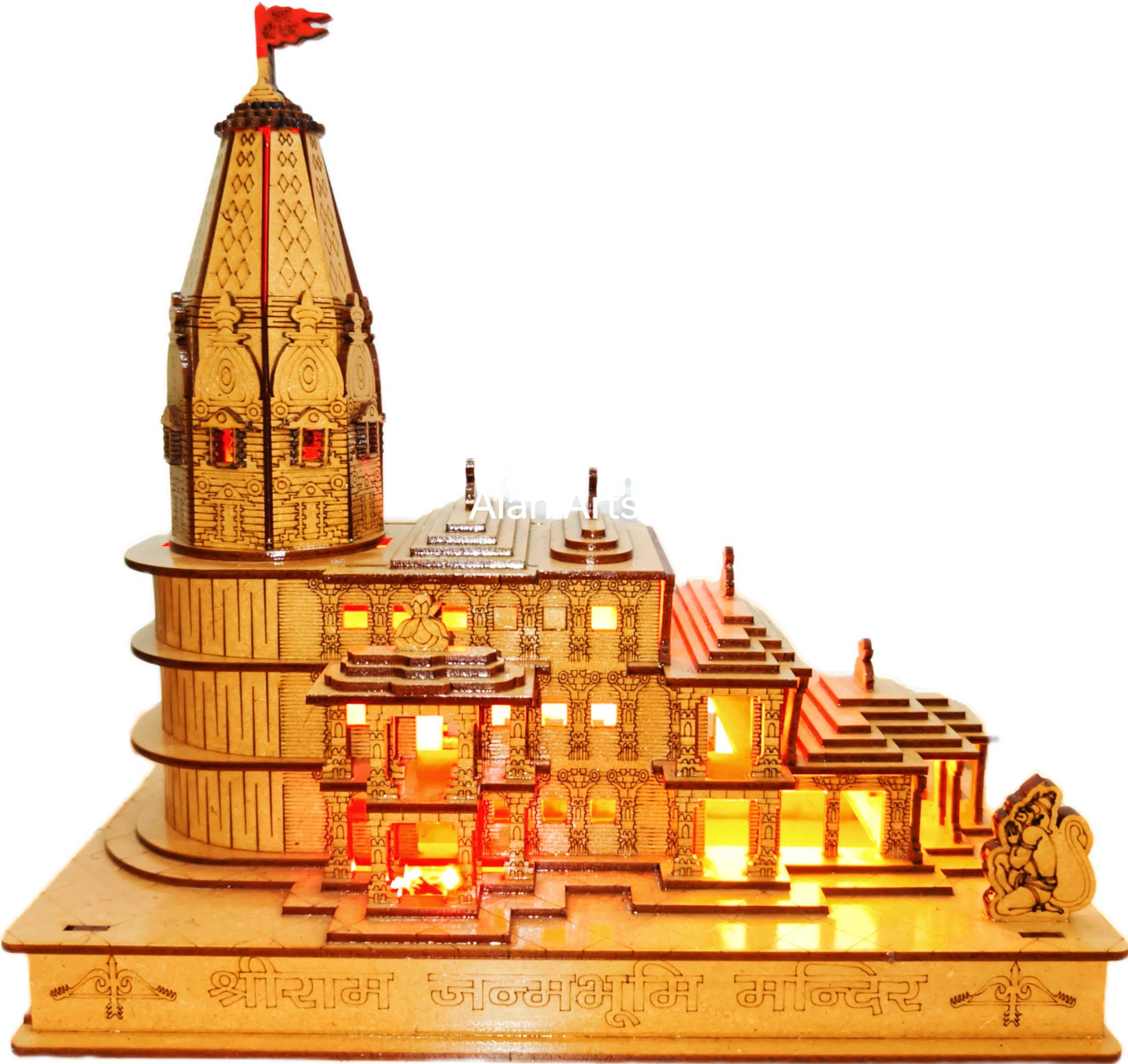 Ram Mandir Ayodhya Mandir with Light, Ram Lala Murti Inside, High Gloss Polished (Size 11x6x11 Inches)