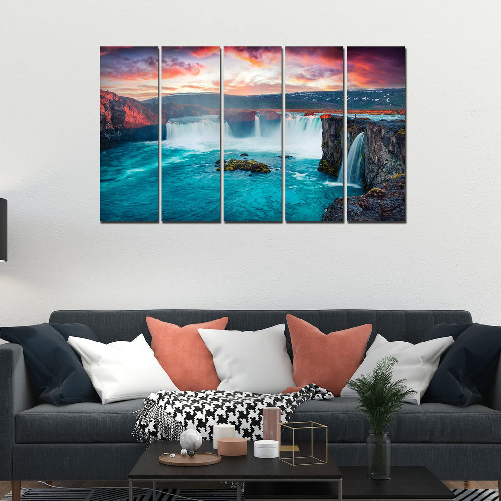 VIBECRAFTS Beautiful Waterfall 5 Pieces Canvas Wall Painting For Home | Office | Living Room | Gift (PTVC5Pcs4_8539)
