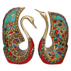 SVARUP Brass Swan Duck Pair Love Couple Vastu Feng Shui Decorative Animal Figure Gift Items 9.5 Inch Multicolor