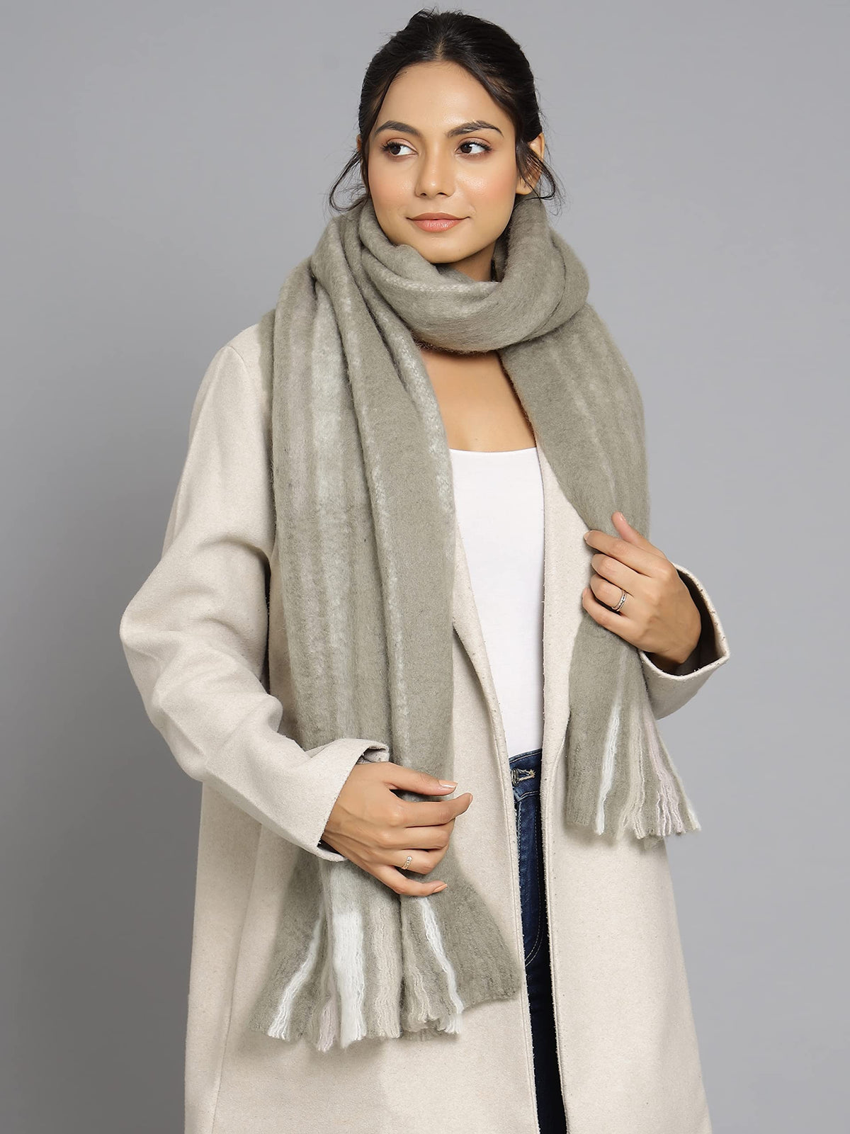 Ravaiyaa - Attitude is everything Women's Cashmere Wool Acrylic Scarf Winter Long Scarves, Neck Wrap 72 X 14 Inch (Grey)