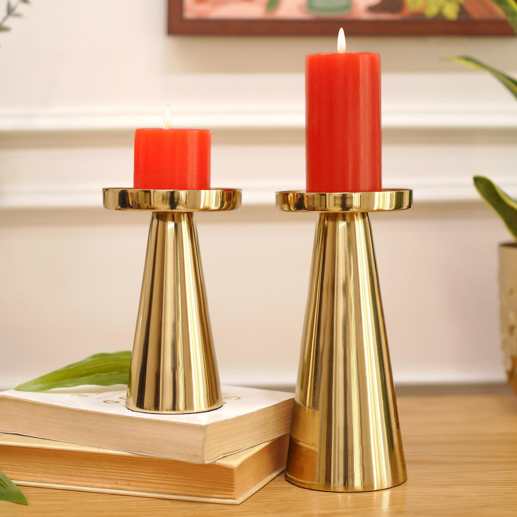 Behoma Handcrafted Gold Metal Pillar Candle Holders Pack of 5 Sets