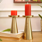 Behoma Handcrafted Gold Metal Pillar Candle Holders Pack of 5 Sets