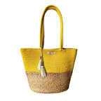 Desi Decore™ Handmade Jute Handbag For Women| Large Cotton Tote Bag | Shoulder and Bucket bag | Beach Bag for Women | Grocery Bag (Yellow)
