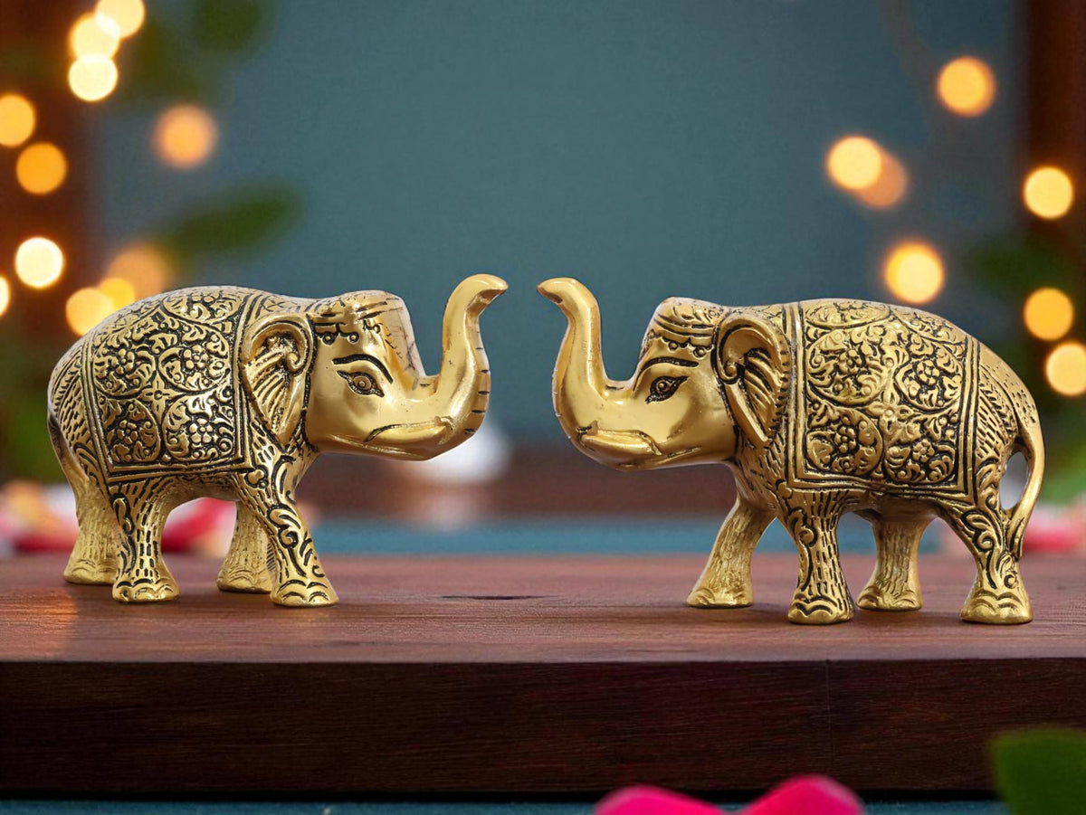 KridayKraft Handcrafted Intricately Detailed Gold-Plated Metal Elephant Showpiece Vastu- Symbol of Prosperity,Friendly Décor for Living Room for Home & Office Décor