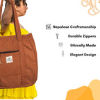 TruHemp Hemp Shopping Tote Bag with Dual Zippered Compartments | Spacious Eco Market Bag with Cotton Lining | 10L Capacity, Brown, 12 x 3.5 x 15