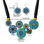Mornny Terracotta Jewellery for Women| Multi Color Circular Floral Necklace with Earring Set| Party Gift Ethnic (Blue)