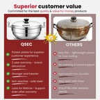 QSEC Stainless Steel 28 cm copper clad idly cooker 7 plates Multi Kadai Idli, momos and dhokla Steamer & idli cooker with stand | Mini idli stand | 2 Mini Idli plate | 2 idli | 2 Dhokla | 1 Momos |