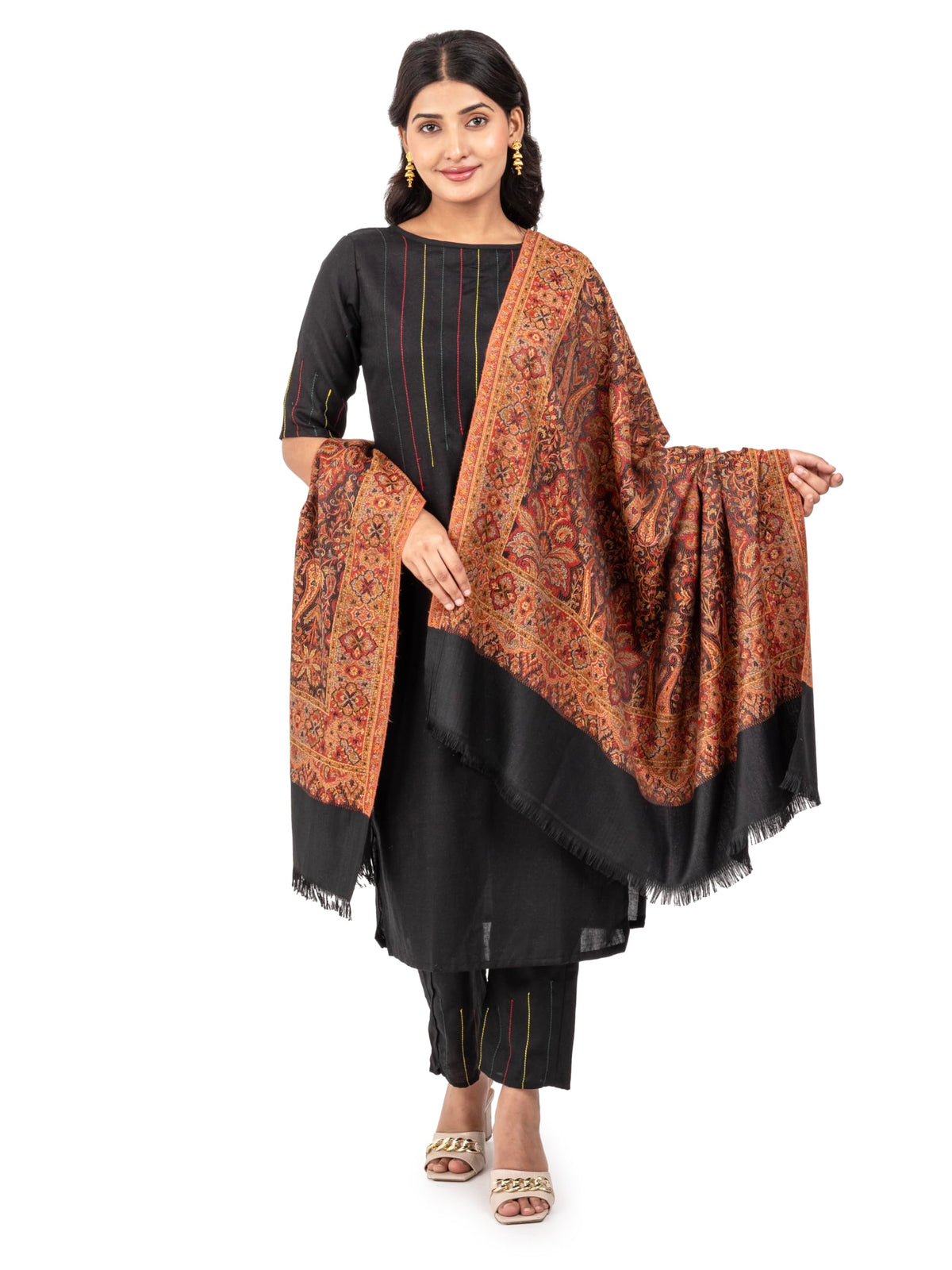 Naureen Women Faux Pashmina Kashmiri Jamawar Shawl, Warm and Soft, 40x80 inch