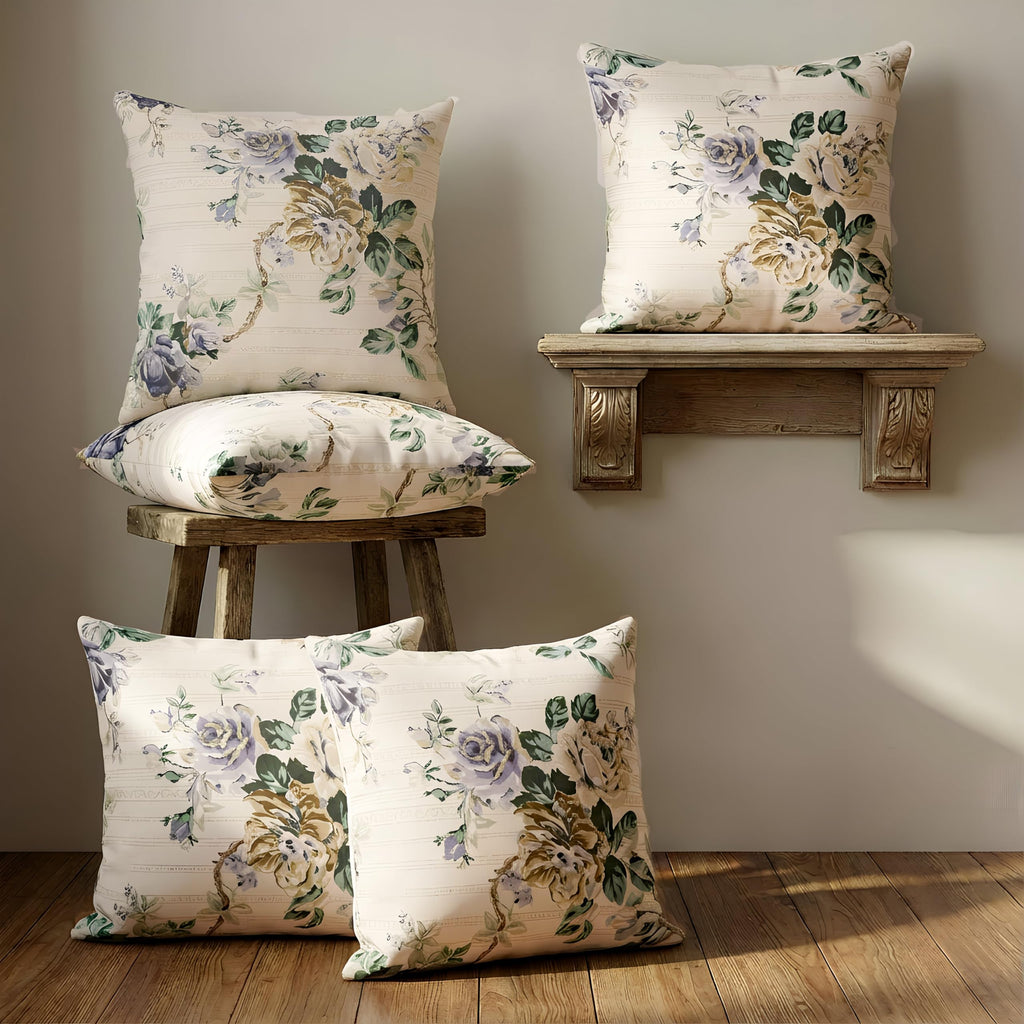 Clasiko Cotton Cushion Covers 12x12 – Set of 5 Decorative Cushion Covers, Lilac Fleur, Soft Cotton, Hidden Zip, Sofa & Bedroom Décor
