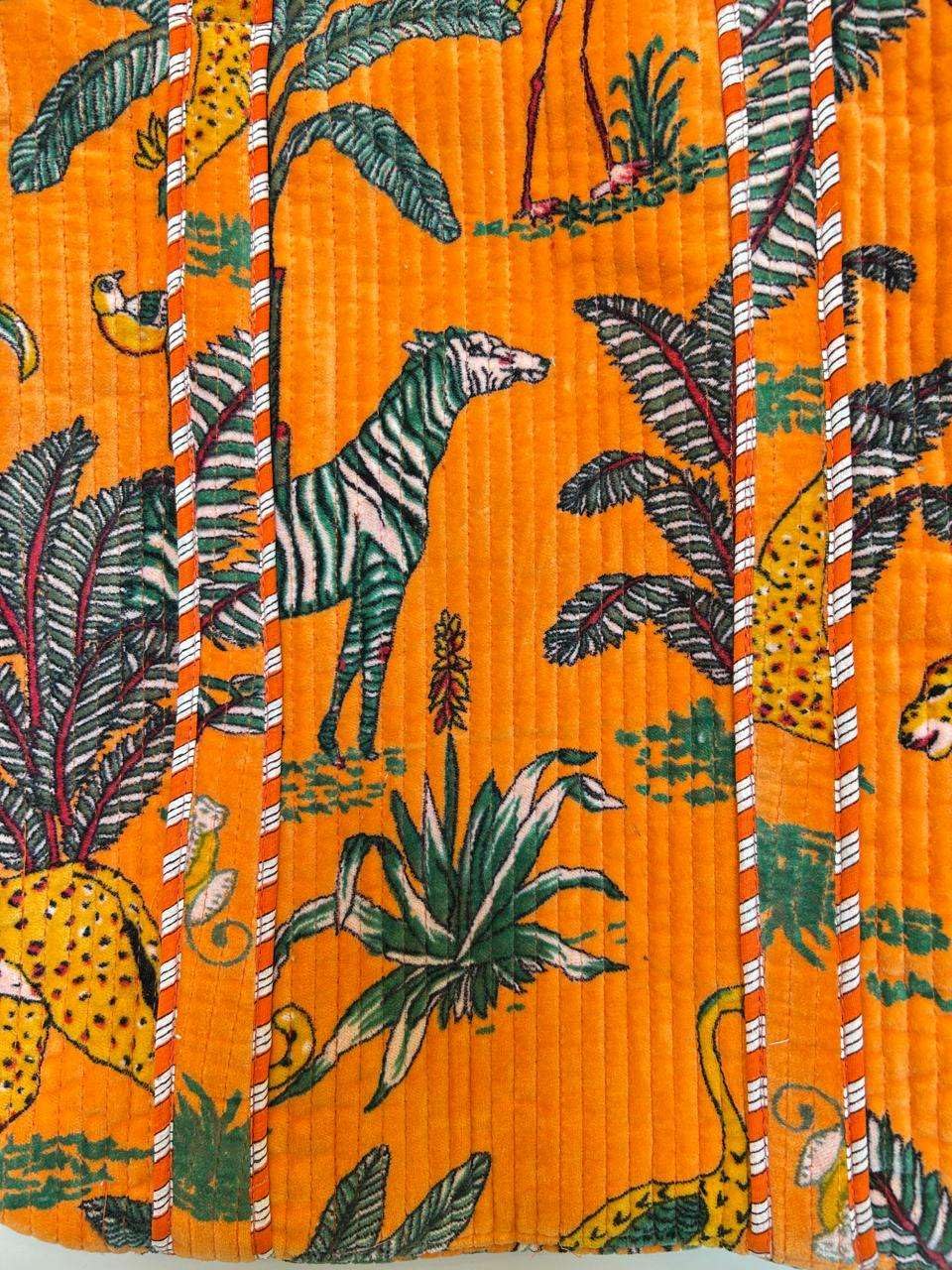 Vaishnav Exports Orange Quilted Cotton Tote Bag for Women | Handcrafted Jungle Safari Print Shoulder Bag | Eco-Friendly, Reusable Grocery, Travel & Beach Carryall with Spacious Design