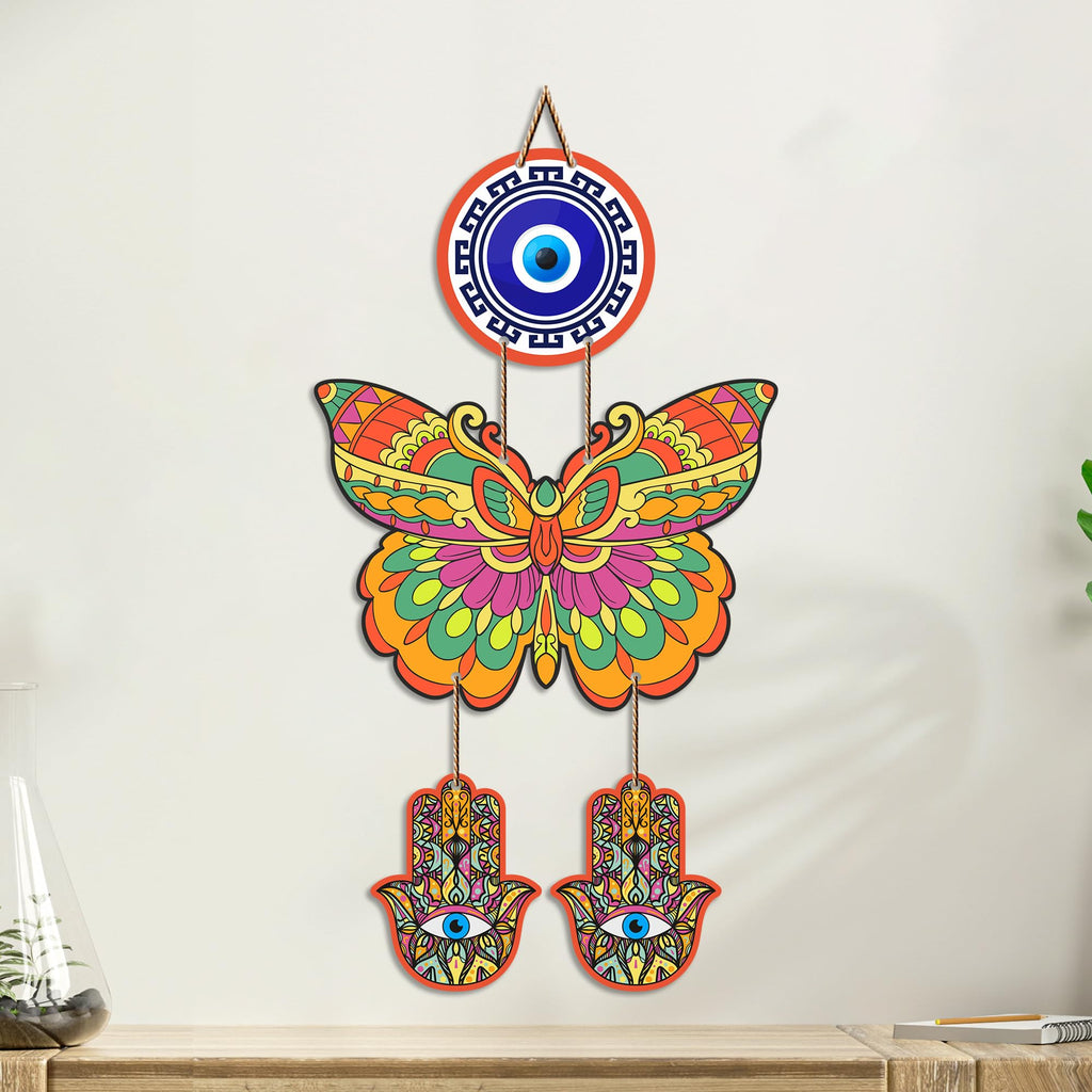 Artvibes Butterfly Evil Eye Wall Hanging for Home Entrance | Lucky Charm MDF Wall Decor | Boho Vastu Wall Art for Living Room | Bedroom | Office & Main Door | Gift Item (WH_8582N)