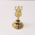 Kriday Kraft Antique Pooja Bells Metal Gold Kuber Ghanti, Hand Bell with Kuber Laxmi and Ganesh Embose for Pooja Mandir Handcrafted Puja Ghanti Home and Office Mandir Décor