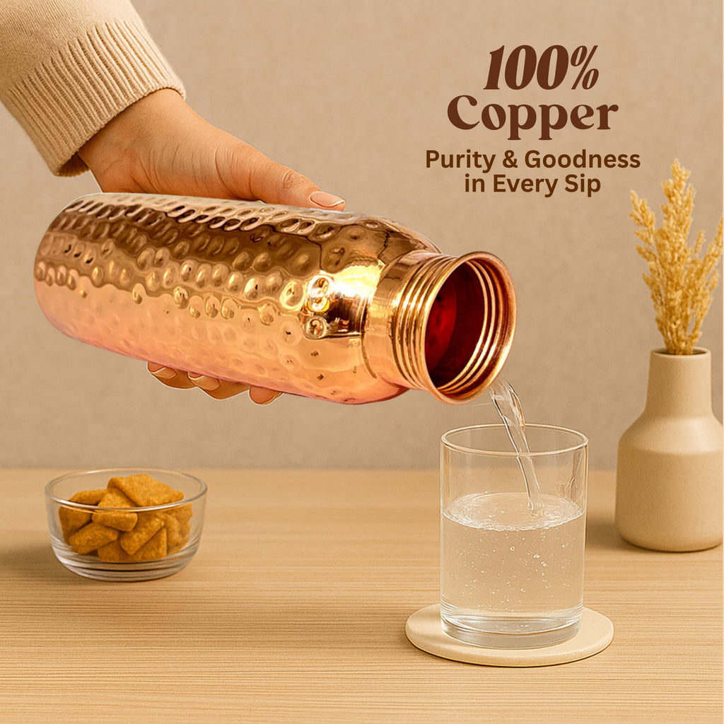 Metallix Copper Water Bottle 1 Ltr | Copper Bottle for Men & Women | 100% Pure Copper | BPA Free & Leak Proof | Easy to Carry | Suitable for Yoga, School & Office (Hammered)