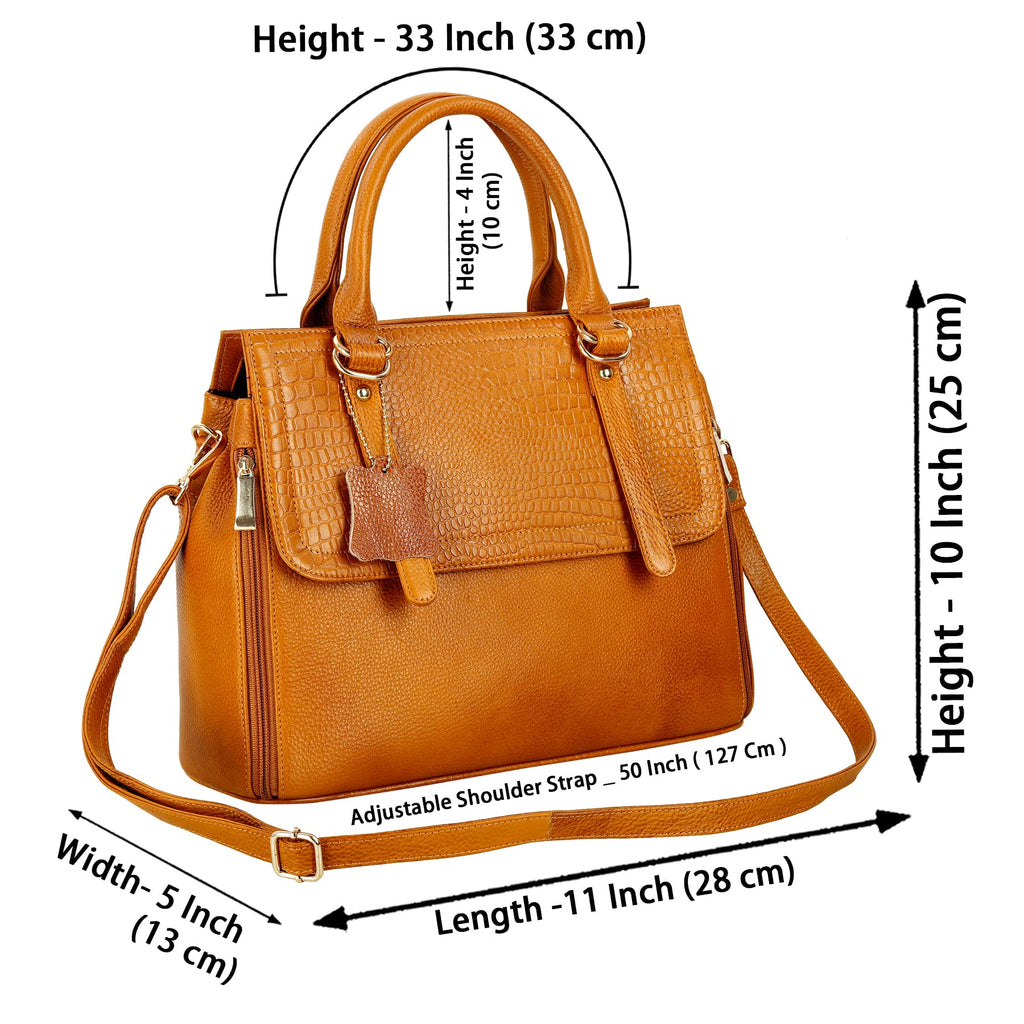 RICHSIGN LEATHER ACCESSORIES Full-Grain Natural Leather Top-Handle satchel Tote Ladies Handbags & Shoulder Sling Bags For Women Office Branded Stylish Latest Size-L-11 X H-10 x W- 5 In (TAN MANGOO)