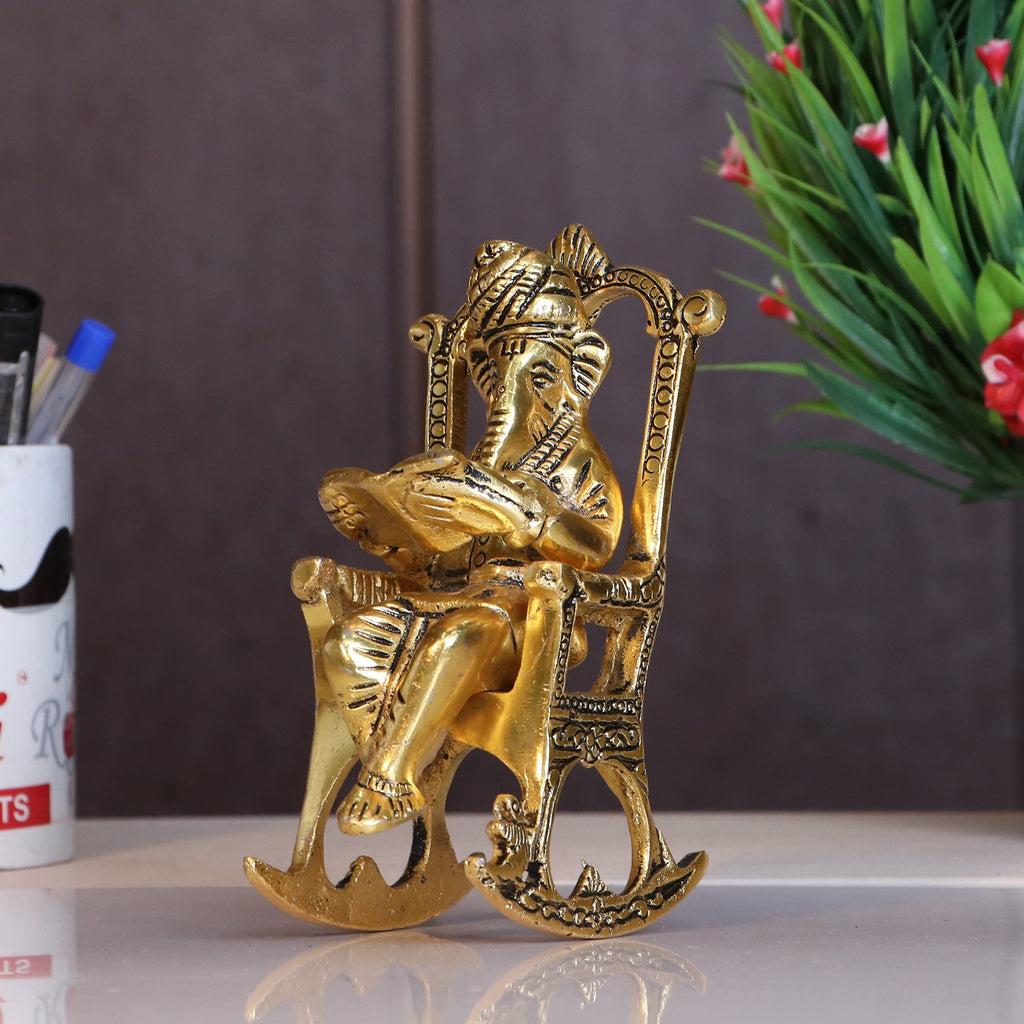 KridayKraft Metal Chair Ganesh ganpati Idol with Reading Ramayan Home Decoration and Gifts for Your Love Once