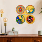 Artvibes Pattachitra Wooden Wall Hanger for Home Decor | Modern Decoration Items | Living Room | Bedroom | Office | Wall Art Print | Handcrafted Art | Unique Gift Items (WH_8441N), Set of 4