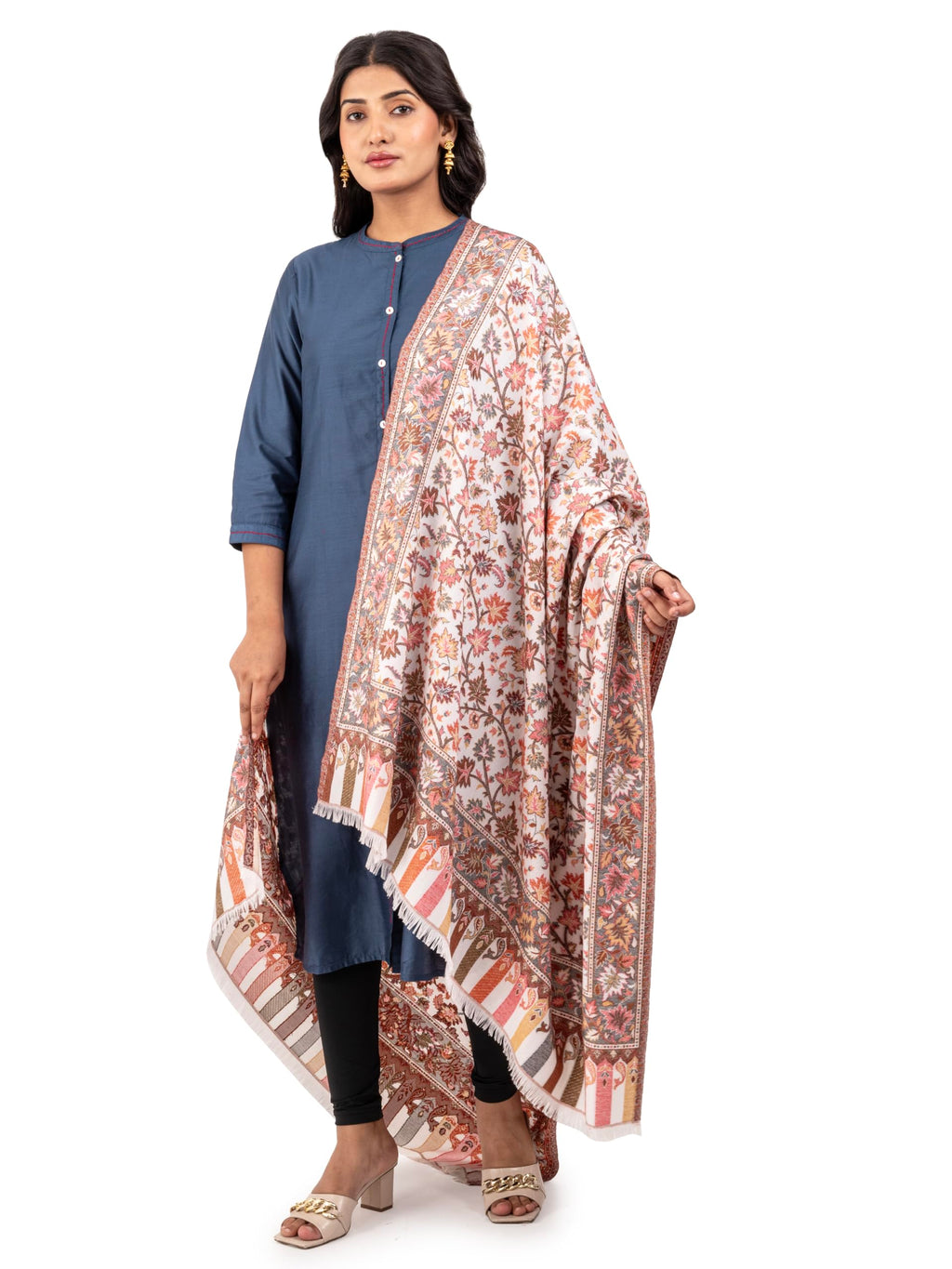 Naureen Women Faux Pashmina Shawl with Floral Artwork, Warm and Soft, 40x80 inch