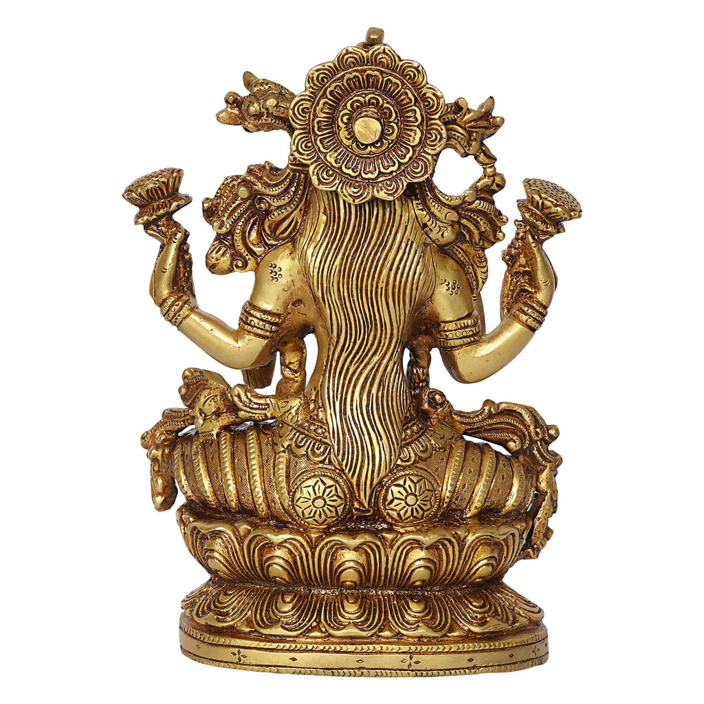 ARTVARKO Brass Dhan Laxmi Murti Lakshmi Idol Luxmi Goddess Lakshmi Sitting on Lotus Statue for Home Decor Puja Mandir Temple 9 Inch
