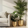 BEHOMA Hammered Gold Metal Floor Planters Set of 2 for Home Decor